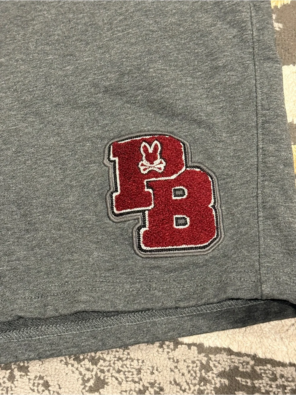 Psycho Bunny Sweat Shorts Mens XL Patchin Chenille Logo Gray Cotton